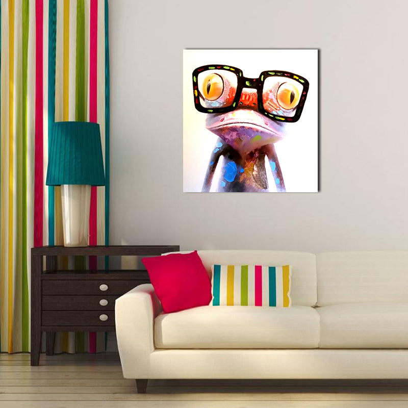 Miico Hand Painted Oil Paintings Animal Modern Art Happy Frog With Glasses On Canvas Wall Art For Home Decoration 20x20cm