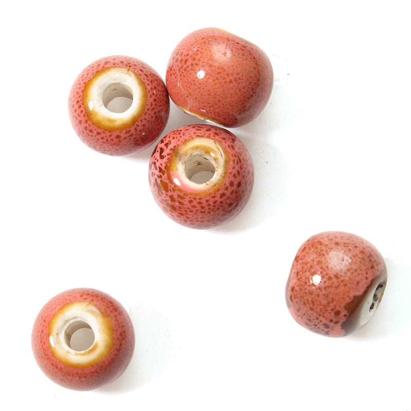 Retro Style 5Pcs 10mm Flower Glaze Beads Round DIY Spacer Loose Beads