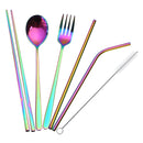 5 Pieces Portable Spoon Chopsticks Set Reusable Stainless Steel Spoon Chopsticks Straw Set