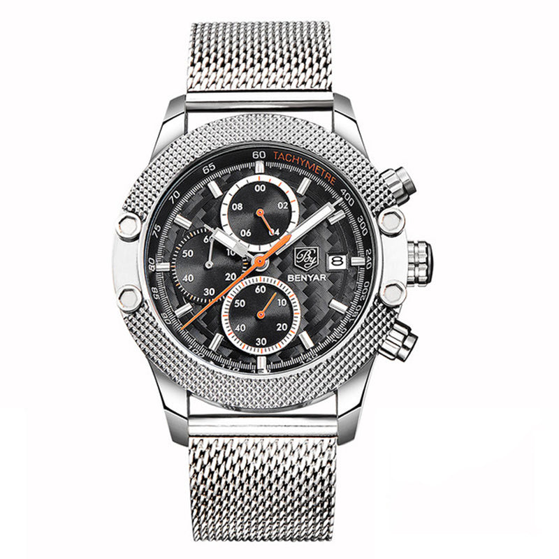 BENYAR 5109M Fashion Men Watch Chronograph 3ATM Waterproof Stainless Steel Strap Quartz Watch