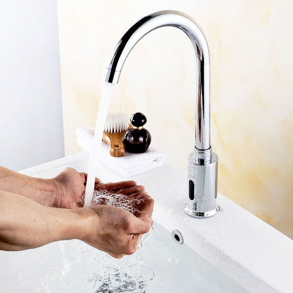 Zinc Alloy Automatic Infrared Sensor Kitchen Basin Sink Faucet Smart Touchless Sink Single Cold Tap Single Handle Deck Mount w/ Hose Controller Box