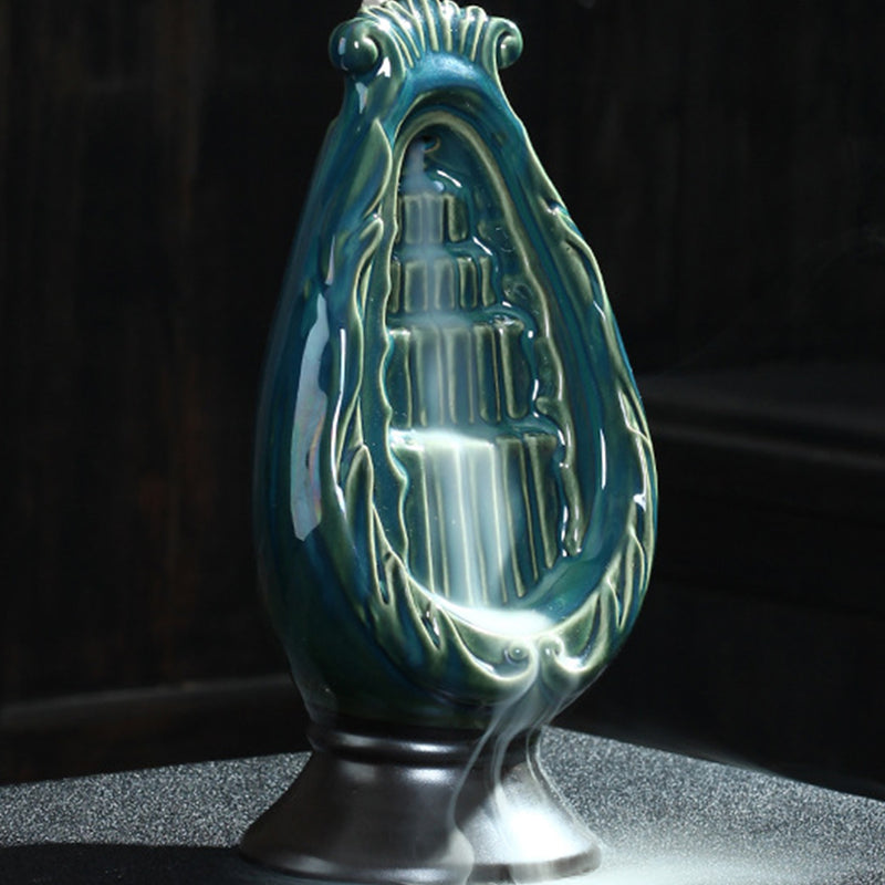 Ceramic Mountain Waterfall Smoke Backflow Incense Burner Holder Home Decorations