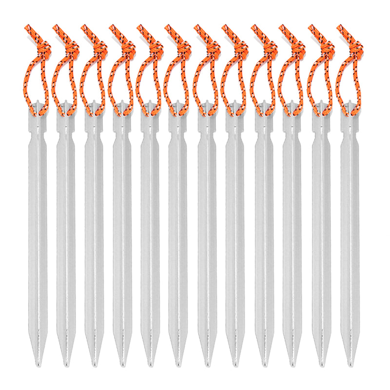 12PCS Aluminum Alloy Tent Nail Pegs Stakes With Rope Lightweight Camping Outdoor