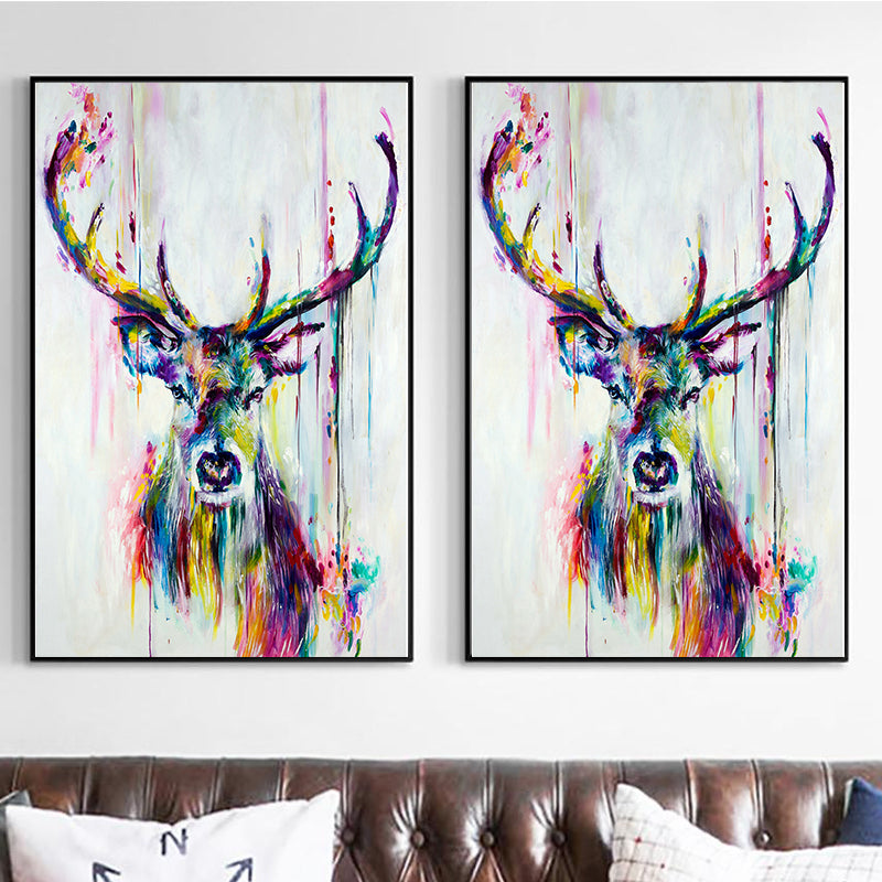 Miico Hand Painted Oil Paintings Animal Elk Paintings Wall Art For Home Decoration