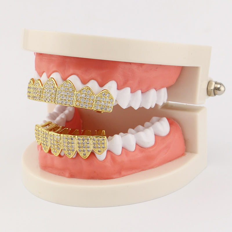 Gold-plated Diamond Braces Geometric Rhinestone Metal Denture Grillz Teeth Jewelry