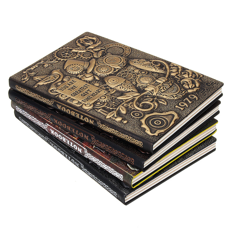 Home Gift Journal PU Cover Writing Pads Hardcover Travel Retro Embossed Notebook Handcraft Diary School