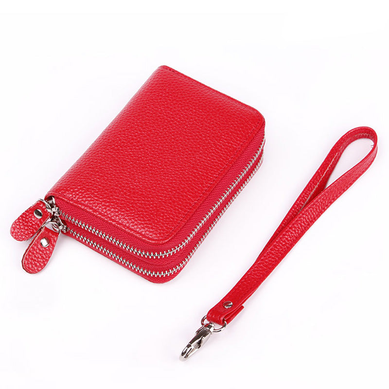 High Quality Genuine Leather Women Double Zipper Around Handbag Card Holder Wallets Coin Purse