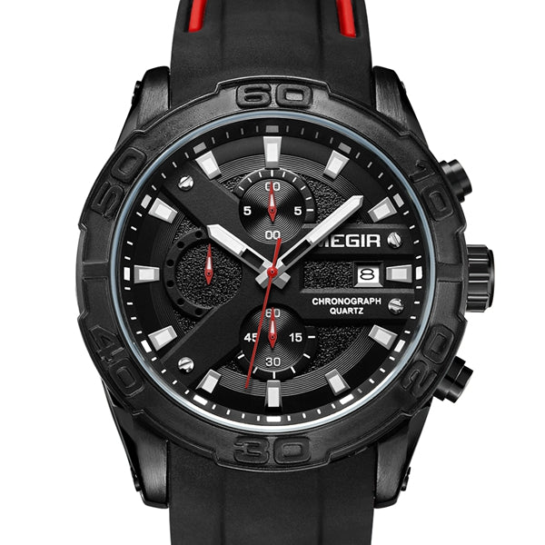 MEGIR 2055 Sport Watch Men Quartz Chronograph Black Male Wrist Watch