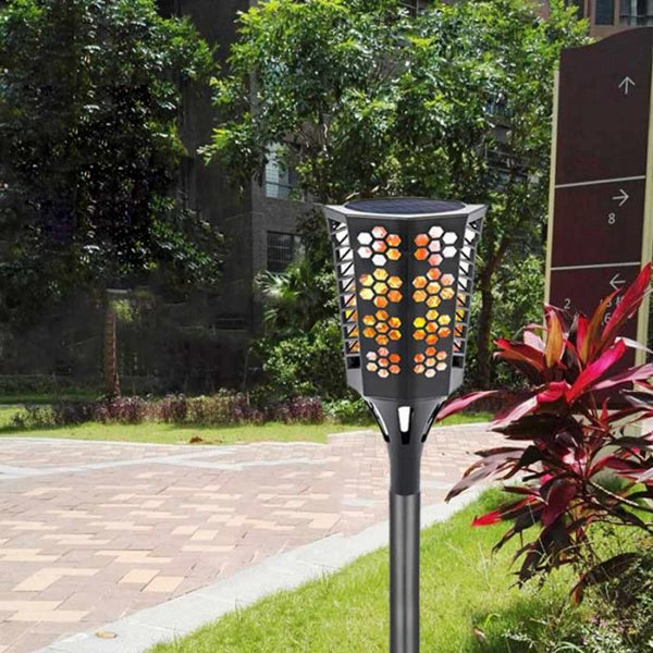 Solar Powered 96 LED Flame Lawn Light Outdoor Waterproof IP65 Garden Path Wall Torch Lamp