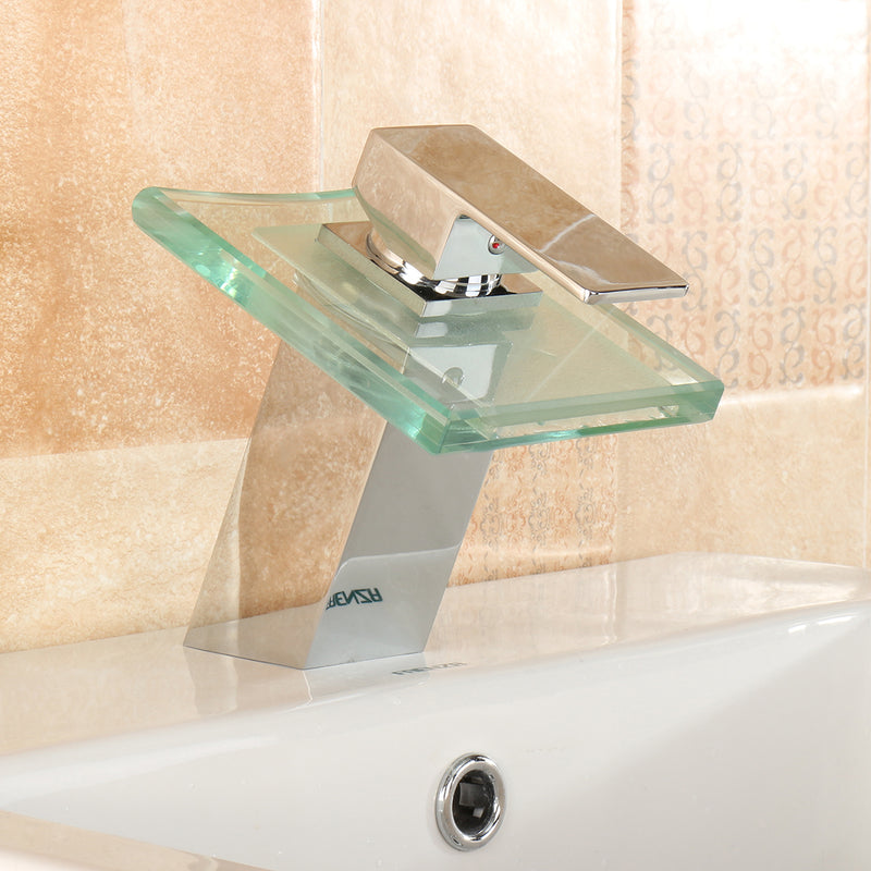 LED Color Changing Waterfall Faucet Bathroom Sink Faucet Glass Basin Bathtub Mixer Tap