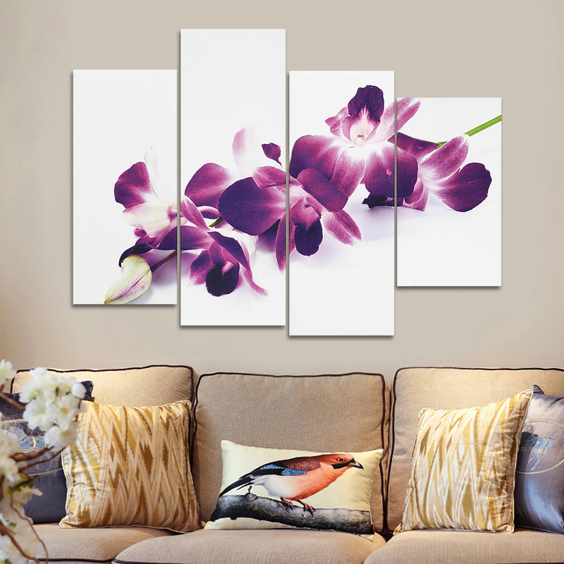 4Pcs Plum Purple Orchids Floral Canvas Pictue Wall Print Split Art Paintings Home Decor