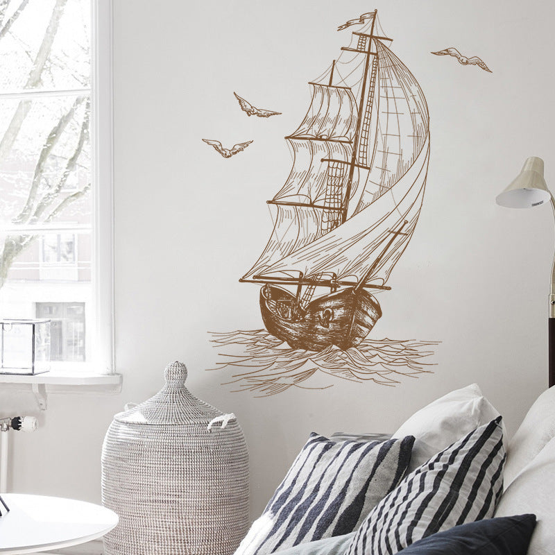 Sketch Sailboat Living Room Video Wall Decoration Bedroom Children Room Wall Stickers 40*60CM