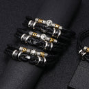 12 Constellation Stainless Steel Buckle Cowhide Leather Rope Woven Men's Bracelet