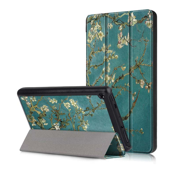 Tri-Fold Pringting Tablet Case Cover for New F ire HD 7 2019-Apricot blossom