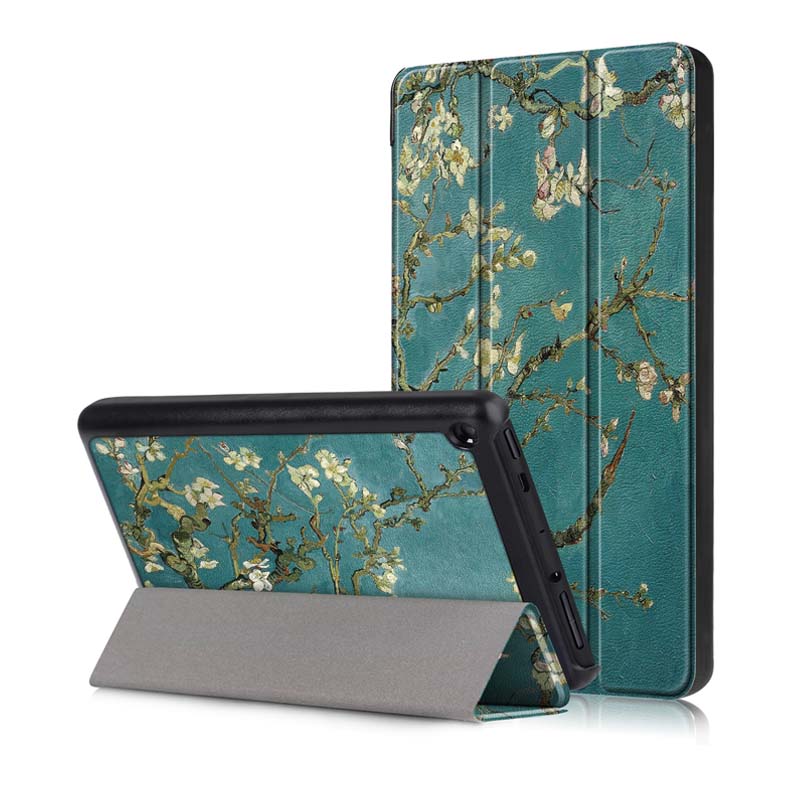 Tri-Fold Pringting Tablet Case Cover for New F ire HD 7 2019-Apricot blossom