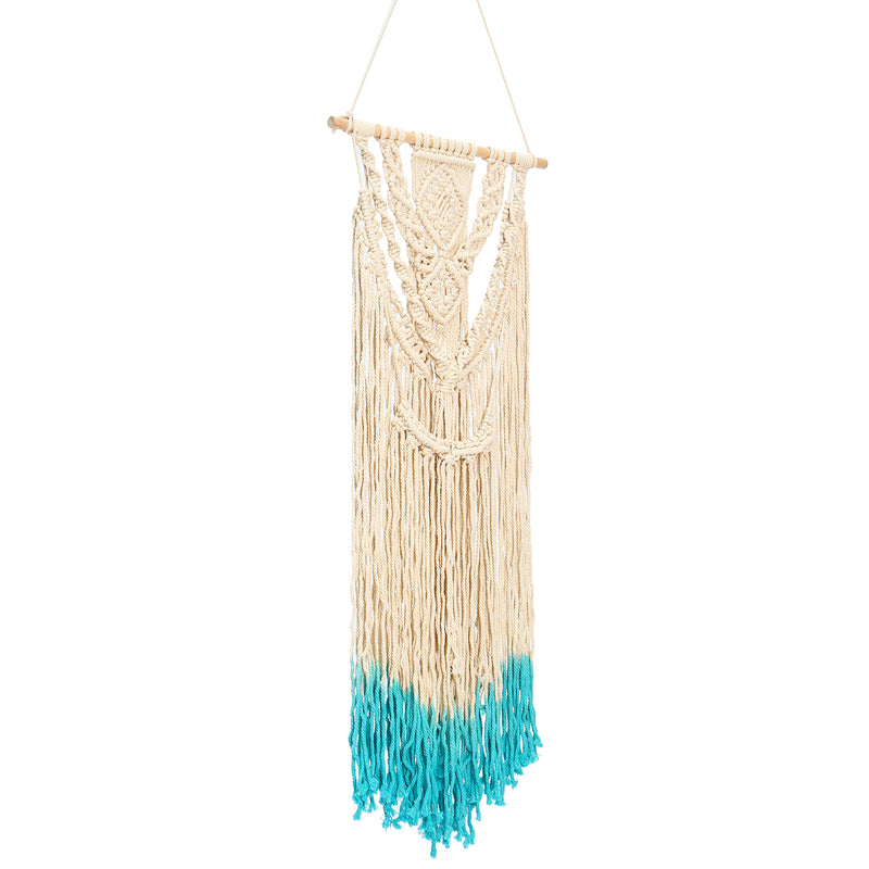 18'' Beige Blue Handmade Macrame Wall Hanging Cotton Tapestry Bohemian Art Decor