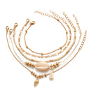 5 Pcs Bohemian Multilayer Gold Bracelet Set Shell Conch Bead Chain Charm Bracelet for Women