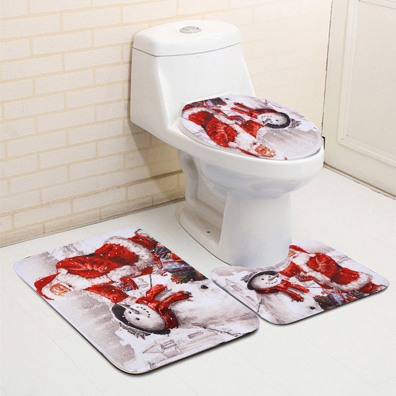 3Pcs/Set Bathroom Non-Slip Christmas Style Bathroom Carpet Rug Toilet Seat Cover Mat Set