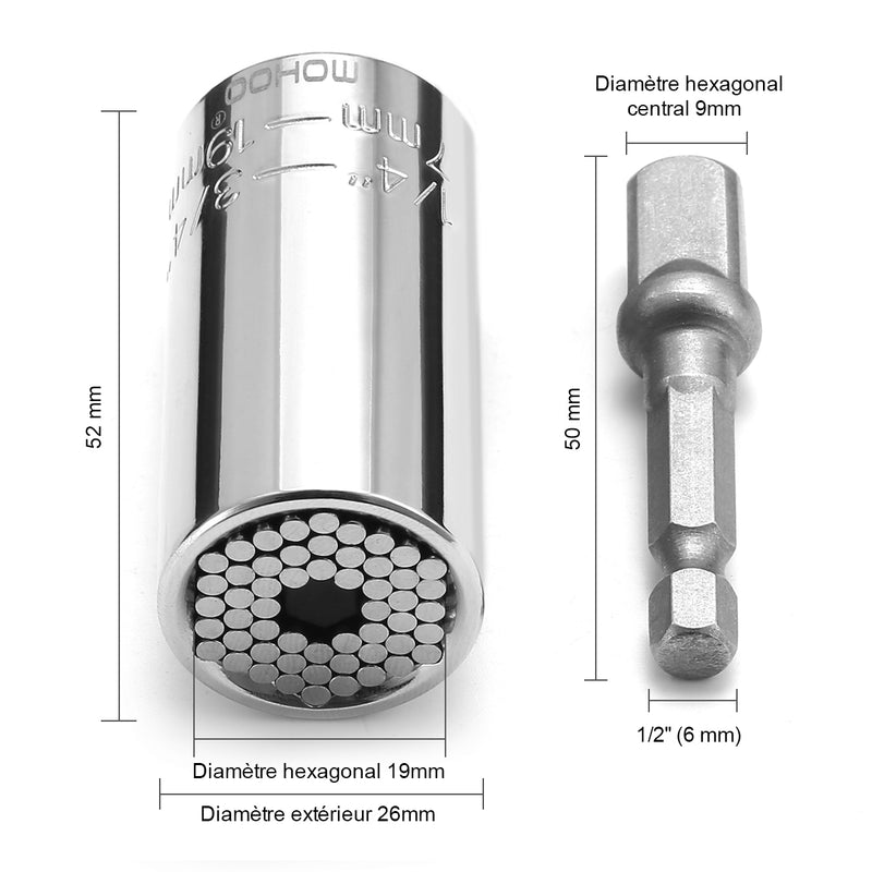 MOHOO 2 Pcs Socket Set 7-19mm Universal Key Tools Torque Ratchet Wrench Set