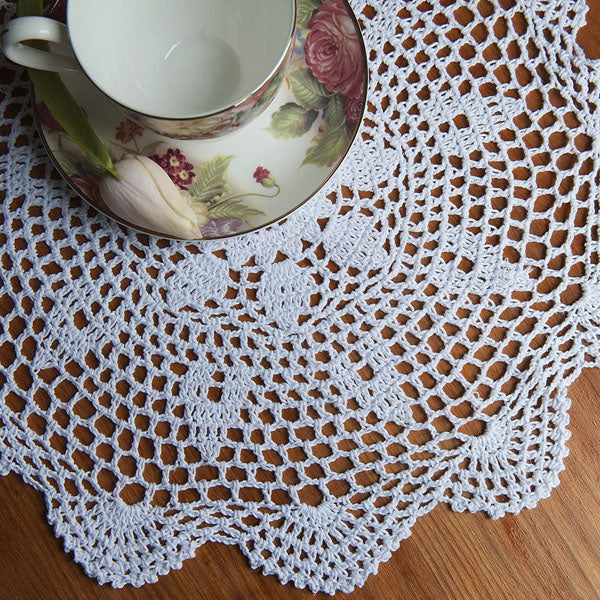 37cm Round White Pure Cotton Yarn Hand Crochet Lace Doily Placemat Tablecloth Decor