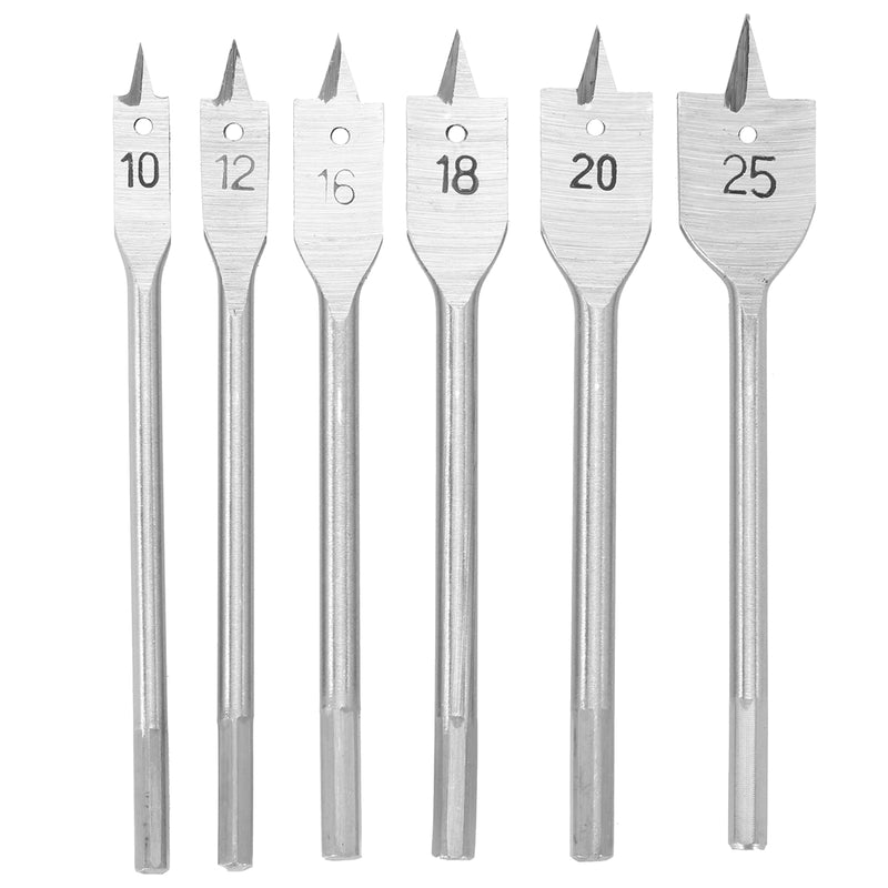 6pcs 10-25mm Flat Spade Drill Bit Hex Shank Woodworking Spade Drill Bit Hole Cutter