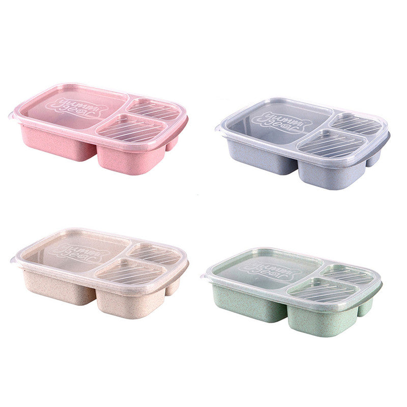 Wheat Straw Lunchbox 3 Grids With Lid Fruit Food Box Storage Container Biodegradable Bento Lunch Box