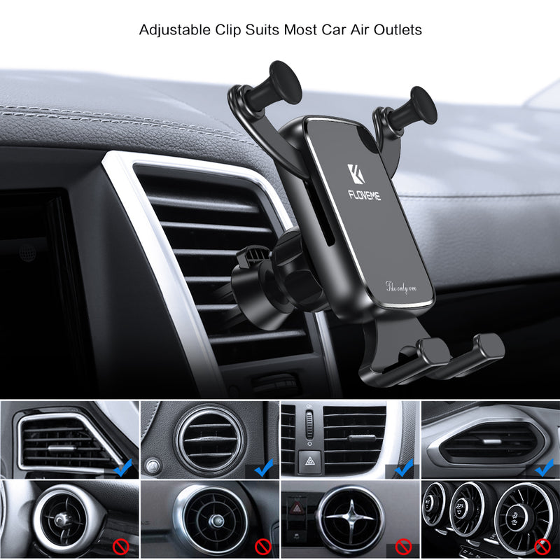 Floveme Vertical Horizontal Gravity Linkage Automatic Lock Air Vent Car Phone Holder For 4.7-7.0 Inch Smart Phone iPhone XS Max Samsung Note 10+ S10+