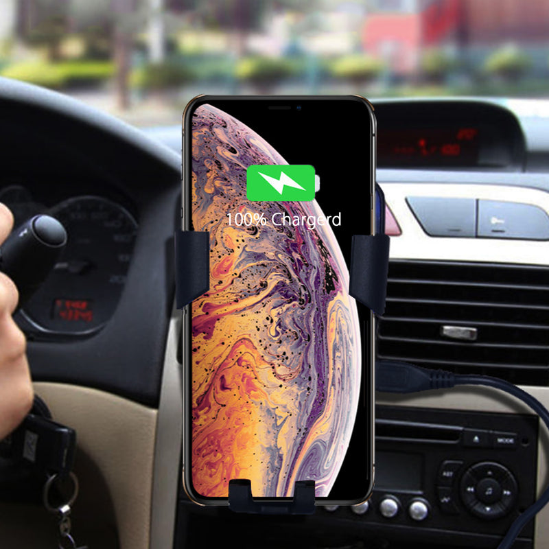 Universal Qi Wireless 10W Fast Charge Gravity Linkage Auto Lock Car Air Vent Holder for Mobile Phone