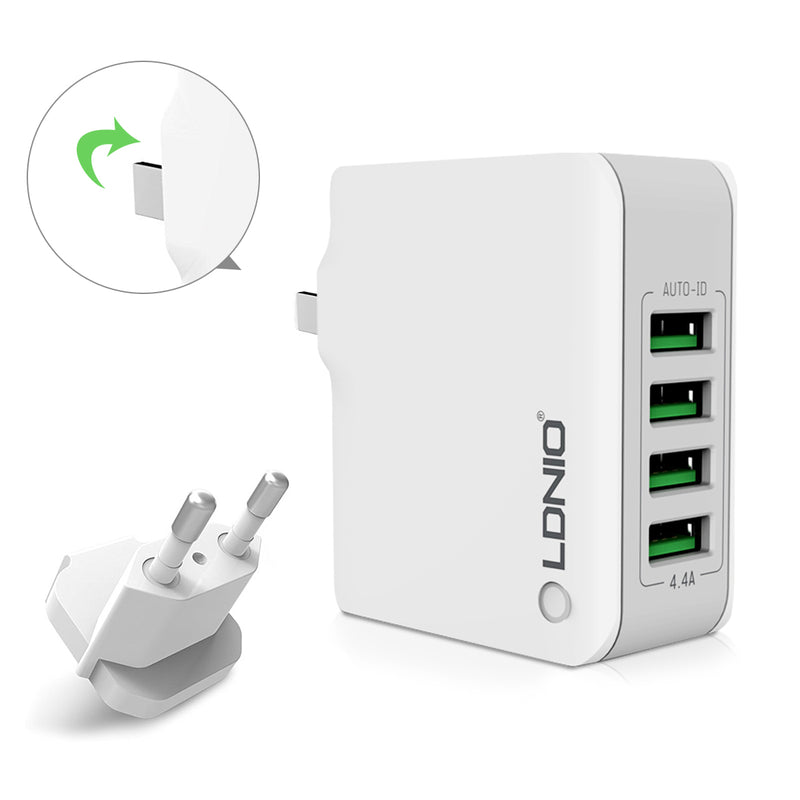 LDNIO 4 USB Ports 4.4A Fast Charging EU UK Plug Wall Travel Charger for iPhone 7 iPad Samsung Xiaomi