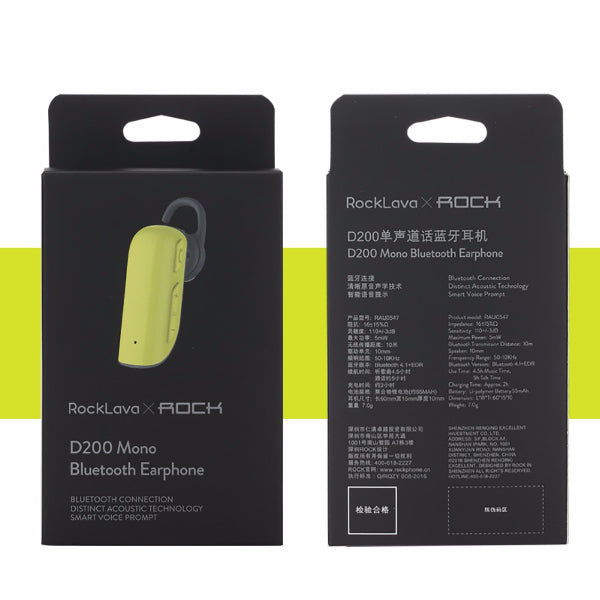 ROCK D200 Mono Noise Reduction Voice Prompt bluetooth 4.1 Earphone for Samsung Xiaomi