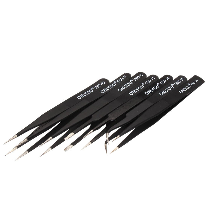 ONLYOU ESD 7pcs BGA Precision Tweezer Set Anti Static Tweezers Stainless Tweezers