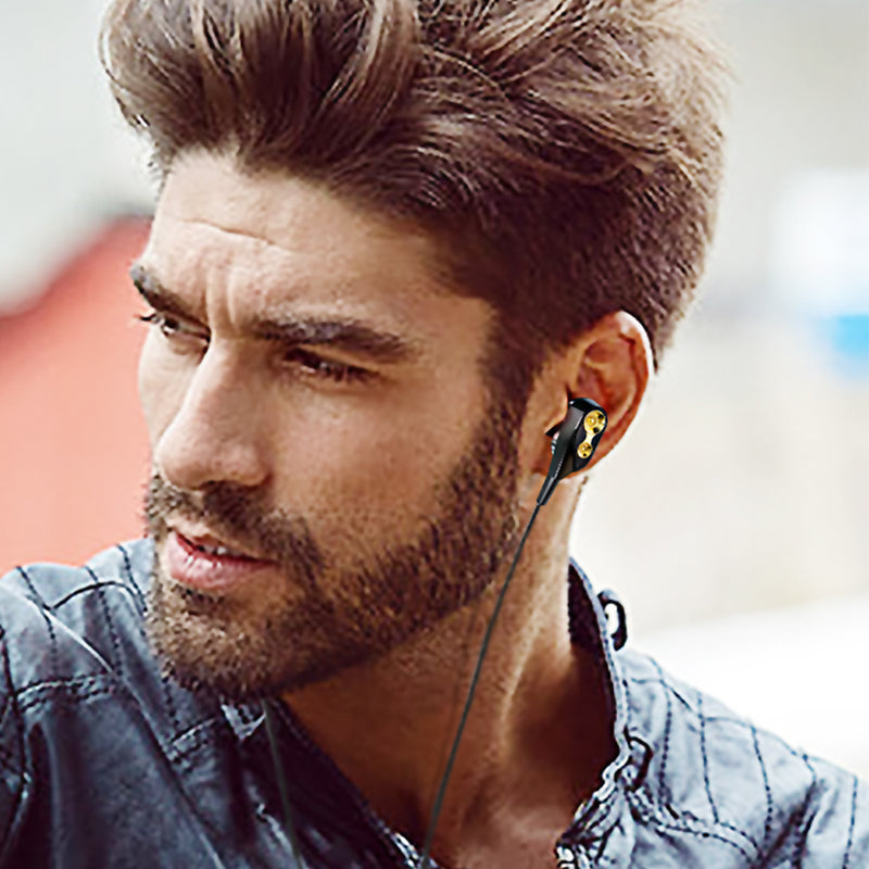 T2 Dual Dynamic 3.5mm Wired Control Earphone In-ear Stereo Earbuds Sports Outdoors Headphone with Mic