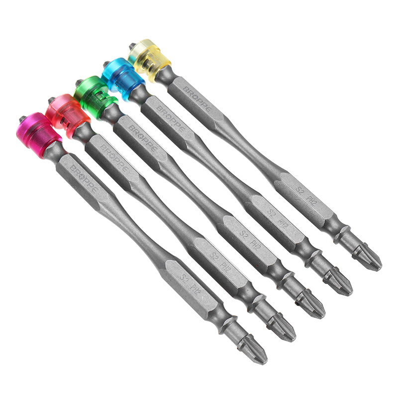 Broppe 10pcs 100mm Magnetic PH2 Screwdriver Bit ABS Ring 1/4 Inch Hex Shank Drywall Screwdriver