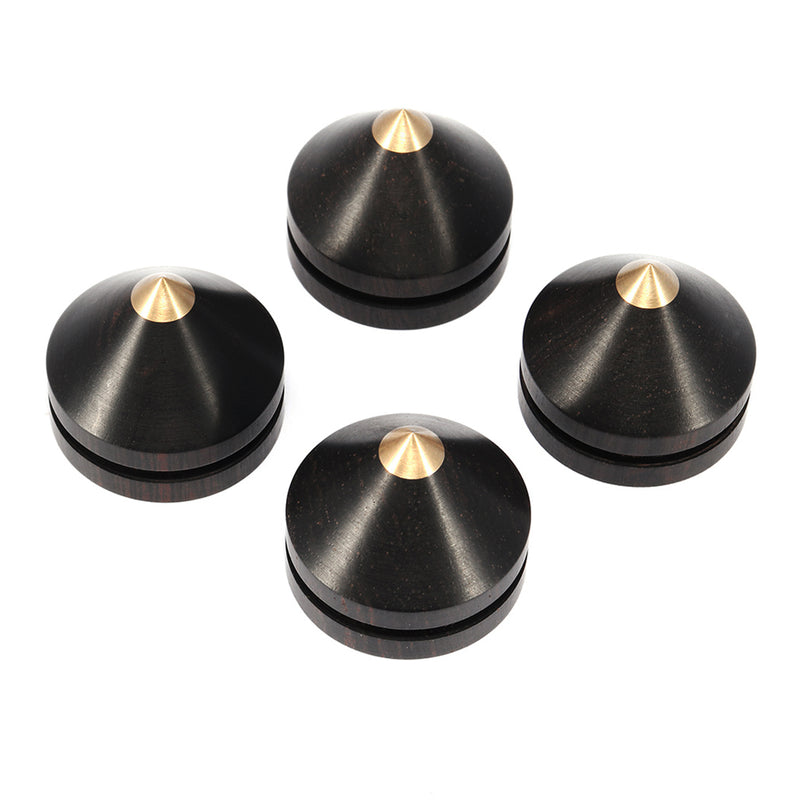 4Pcs Ebony Speaker Spike Isolation Stand Wooden Copper Tip Feet Spike with 23mm Base Pad