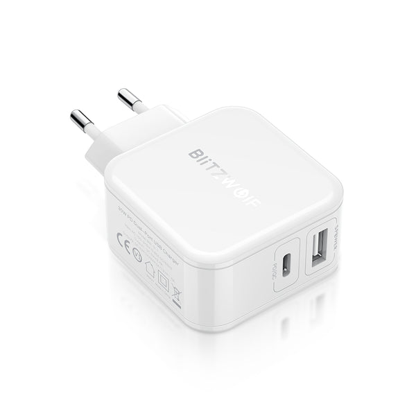 BlitzWolf BW-S11 30W Type-C PD/QC3.0+2.4A Dual USB Charger EU Adapter for iPhone X XS for Switch Xiaomi Huawi