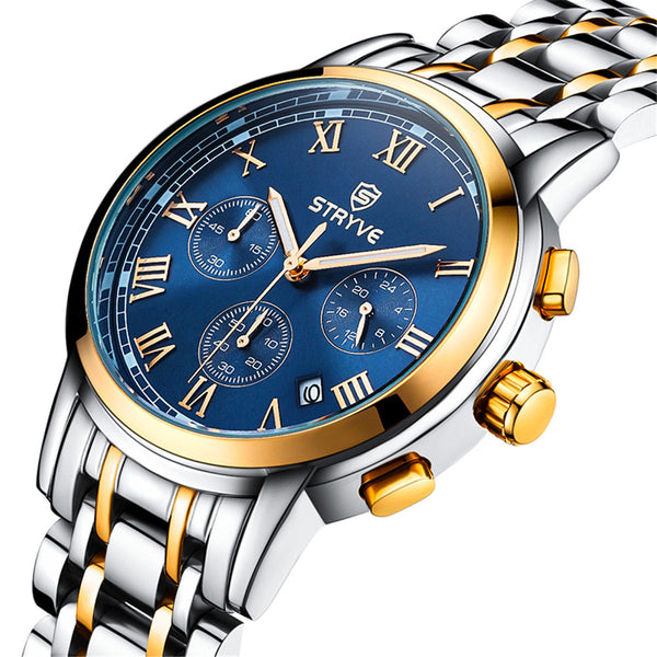 STRYVE S9601 Luminous Display Fashion Stainless Steel Strap Zinc Alloy Case 24hours Display Men Quartz Watch