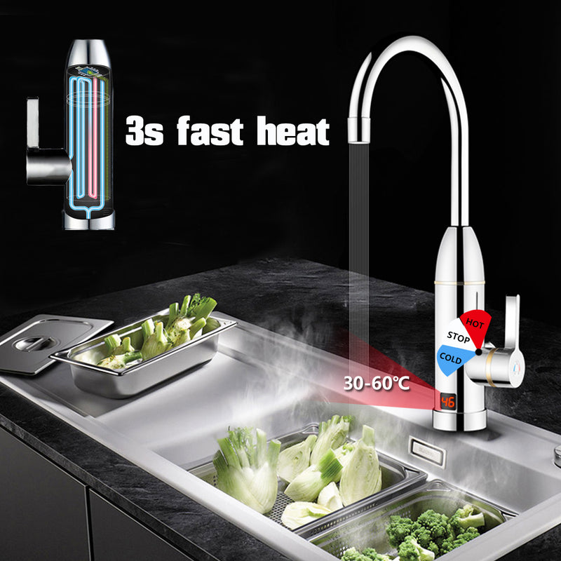 220V 3kW Instant Electric Hot Faucet Fast Water Heater Bathroom Kitchen Tap LED Display