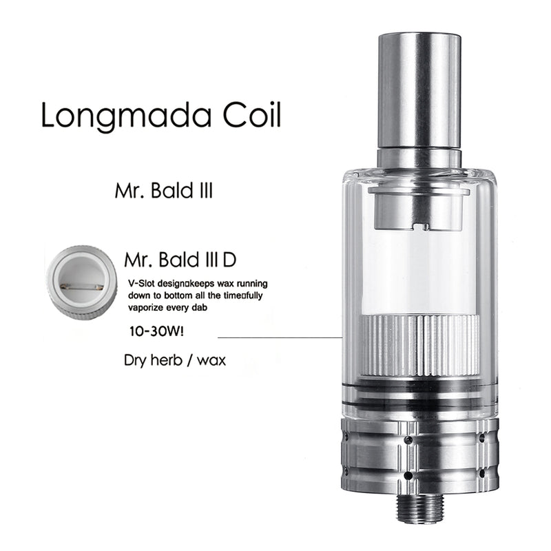 Longmada Mr.Bald 3 Atomizer B/C/D/E Wax Tank Glass Dry Herb 510 Threaded co2 Atomizer Quartz Vaporizer