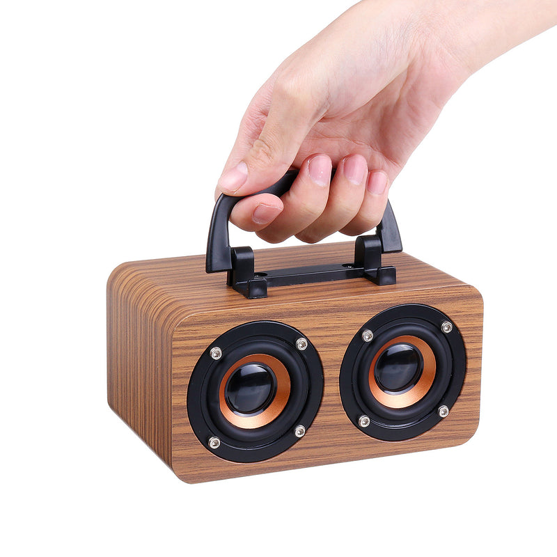 FT-4002 Wooden Wireless bluetooth Speaker Dual Driver TF Card Stereo Bass Subwoofer with Mic with Phone Holder