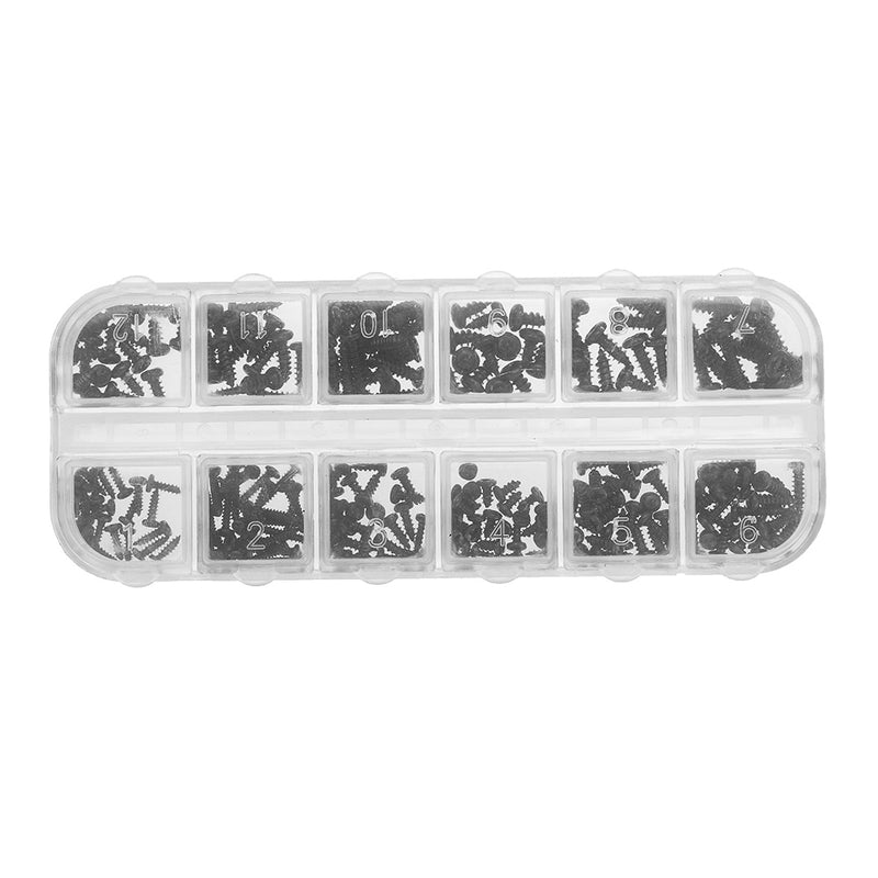 Suleve MXCP2 195Pcs Mini Phillips Screw Micro Electronic Black Round Head Self Tapping Screw Kit