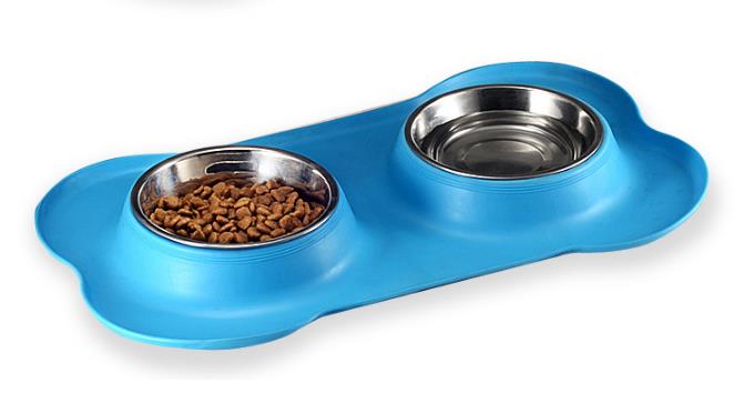 Stainless Steel Pet Bowl with Non-Skid Silicone Mat Feeder Double Bowls Set for Dogs Cats and Pets