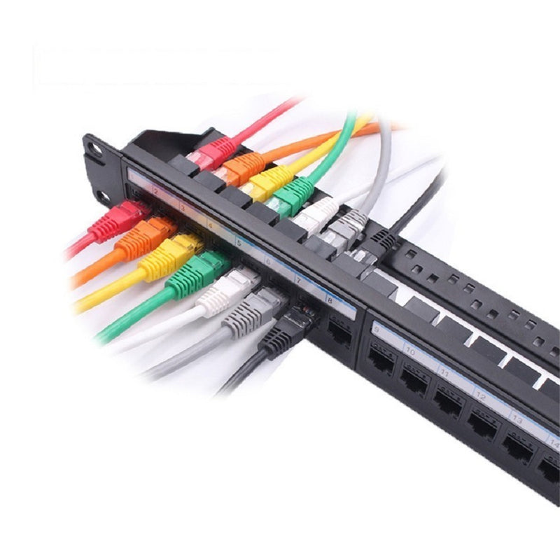19Inch 1U Cabinet Rack Pass-through 24 Port CAT6 Patch Panel RJ45 Network Cable Tester Keystone Jack Modular Distribution Frame