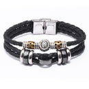 12 Constellation Stainless Steel Buckle Cowhide Leather Rope Woven Men's Bracelet