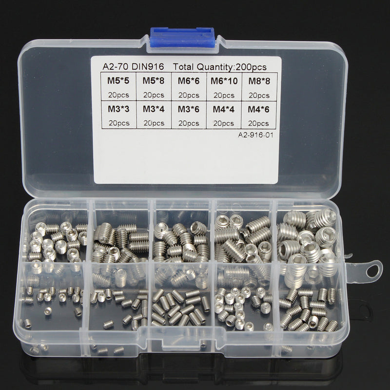 Suleve MXSH2 M3 M4 M5 M6 M8 304 Stainless Steel Hex Socket Screws Assortment 200pcs