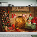 7x5FT Christmas Tree Fireplace Chair Gift Photography Backdrop Studio Prop Background