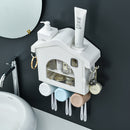 Dust-Proof Punch Free Toothbrush Holder with Cups Automatic Toothpaste Squeezer Dispenser Hair Dryer Holder Rack Home Storage Organizer Set