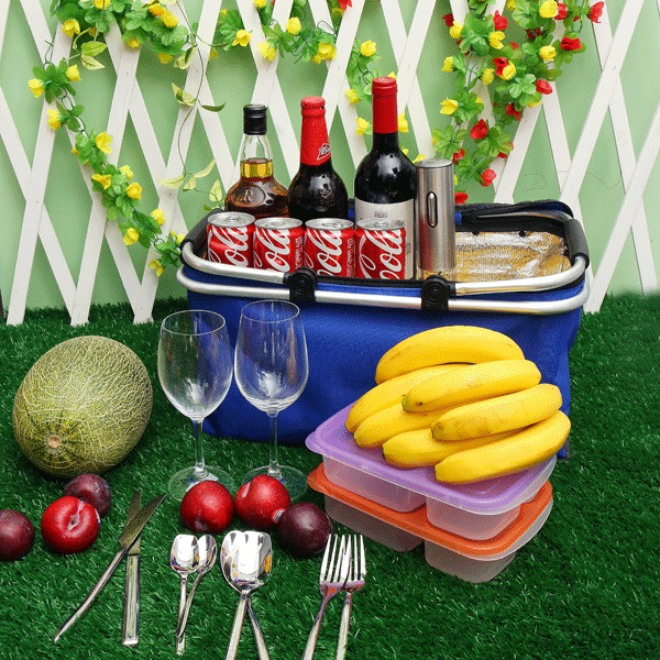 KCASA KC-BB474 Folding Picnic Basket Portable Insulated Camping Cooler Outdoor BBQ Food Organizer