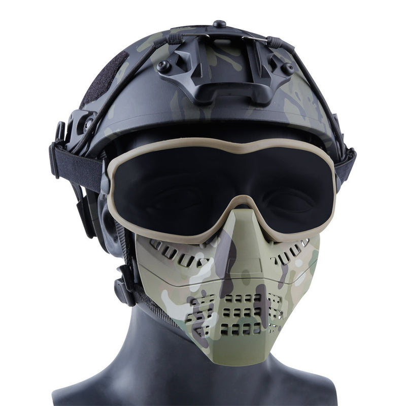 Wosport Tactical Glasses+Half Face Mask Removable Outdoor CS Military Protective Mask