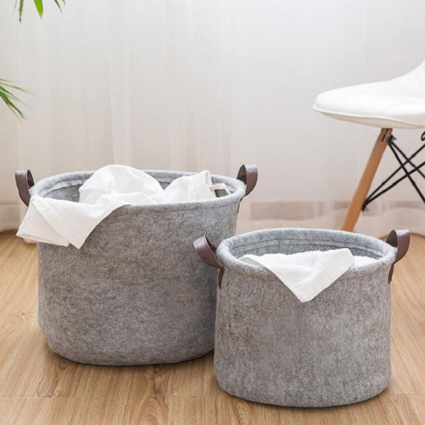 3 Sizes Gray Clothes Laundry Organizer Felt Hamper Toys Storage Baskets Holder Bag