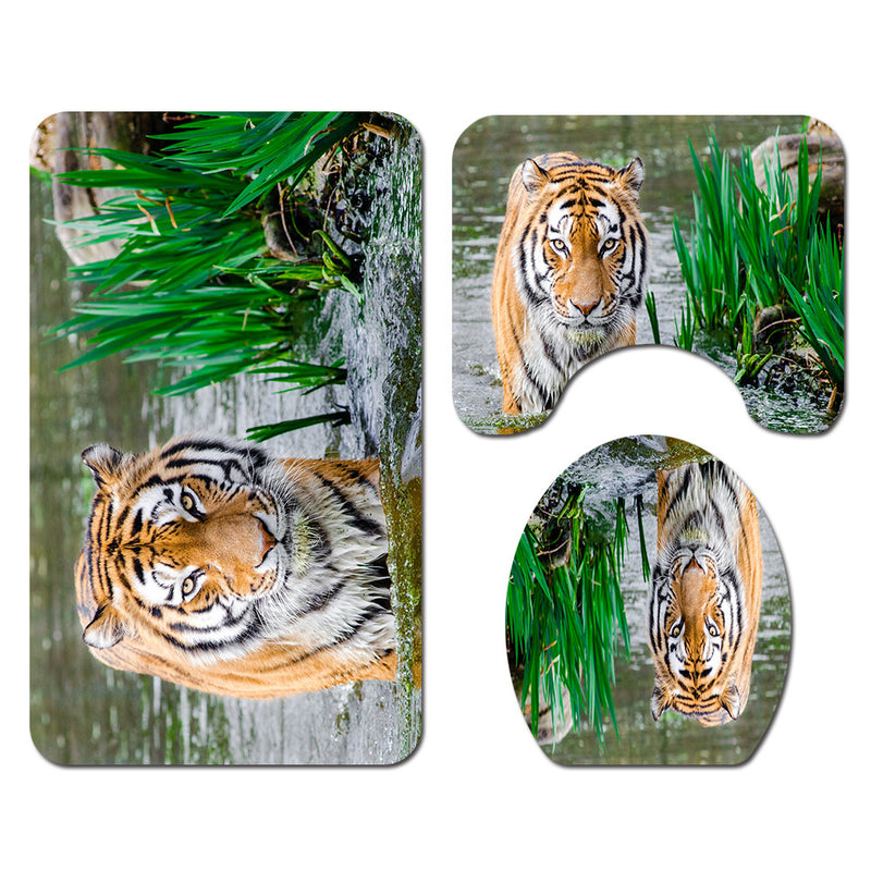 1.8M Bath Bathroom Decor Shower Curtain Set Tiger Lion Prints Polyester 12 Hook